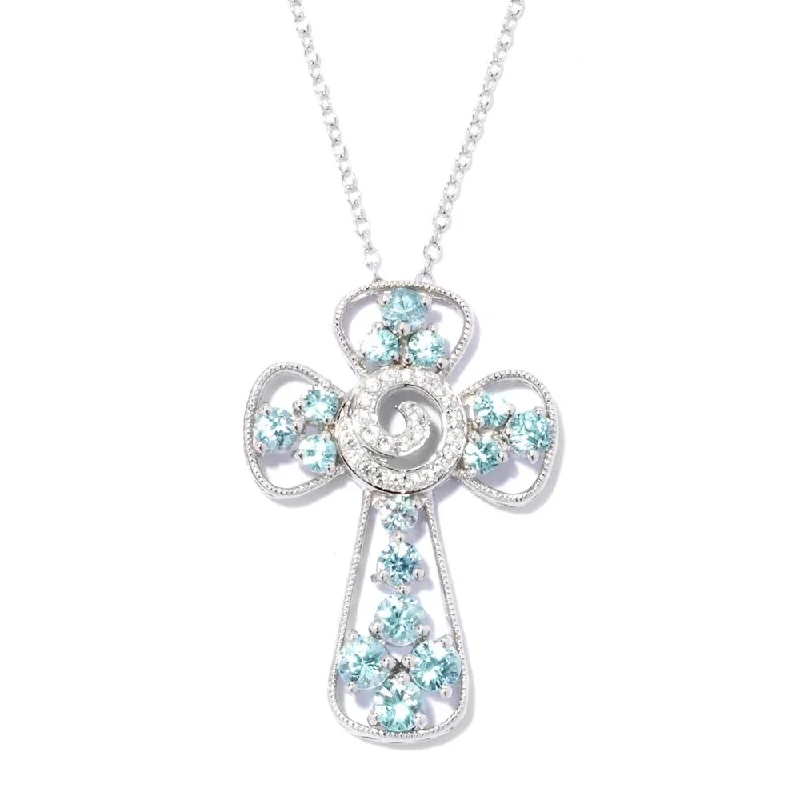 turquoise necklace for women -Rhodium-plated Sterling Silver Cubic Zirconia Cross Pendant