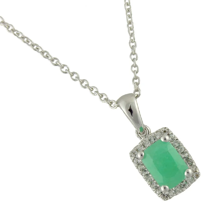 sterling silver bar necklace for women -Sterling Silver 1 1/10ct TGW Sakota Emerald and White Topaz Pendant Necklace