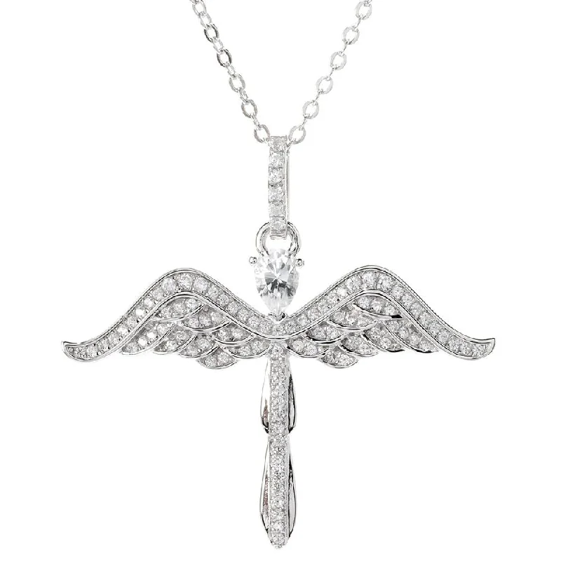 personalized charm necklace for women -Sterling Silver 1 1/3 ct Genuine White Zircon 18-inch Angel Wing Necklace