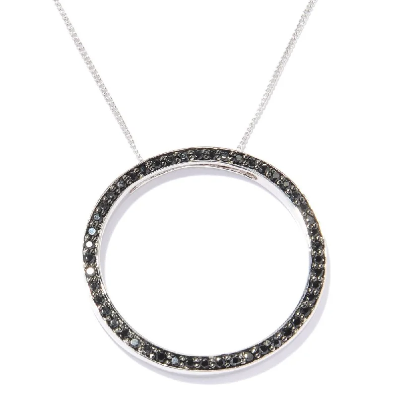 dainty gold necklace for minimalists -Sterling Silver 1ct Black Spinel Open Circle Necklace