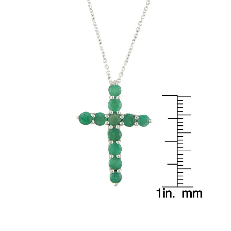 gemstone choker necklace for women -Sterling Silver 2 1/3ct TGW Sakota Emerald Cross Pendant Necklace