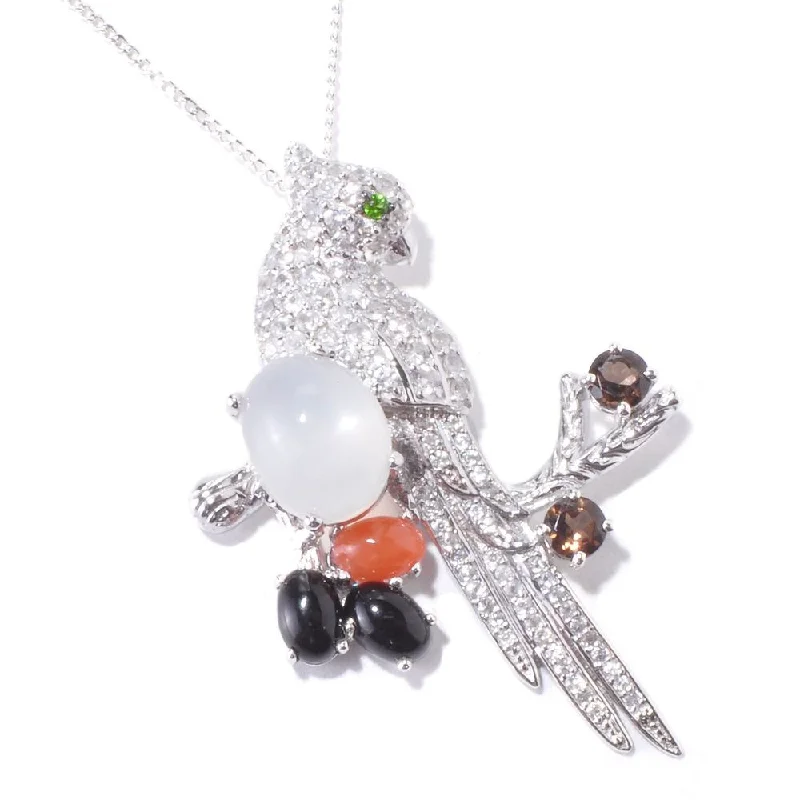 engraved diamond necklace for women -Sterling Silver 8 1/2ct White Moonstone Parrot Necklace