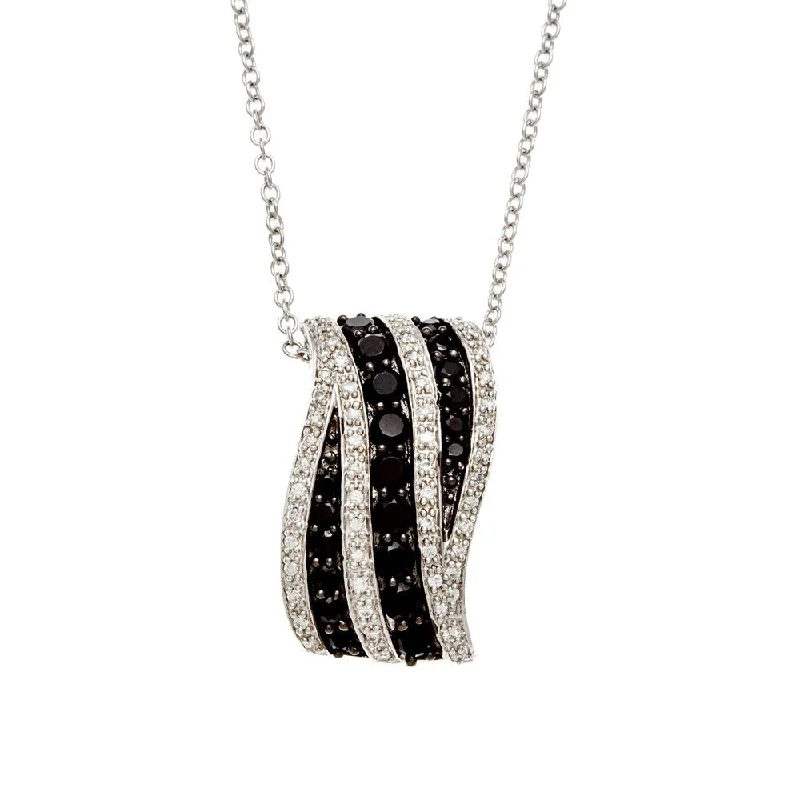 vintage style pendant necklace for women -Sterling Silver Black and White Cubic Zirconia Slide Necklace