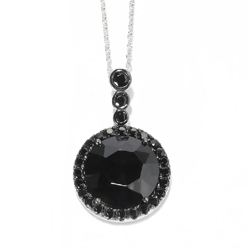 diamond drop pendant necklace for women -Sterling Silver Black Spinel Oval Pendant Necklace