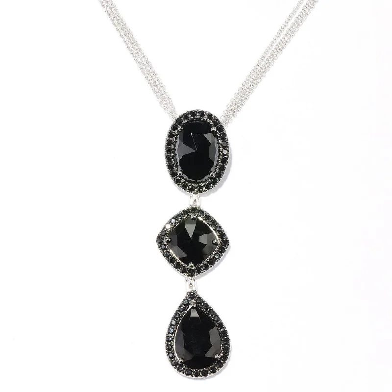 unique name necklace for women -Sterling Silver Black Spinel Three-drop Triple-chain Necklace