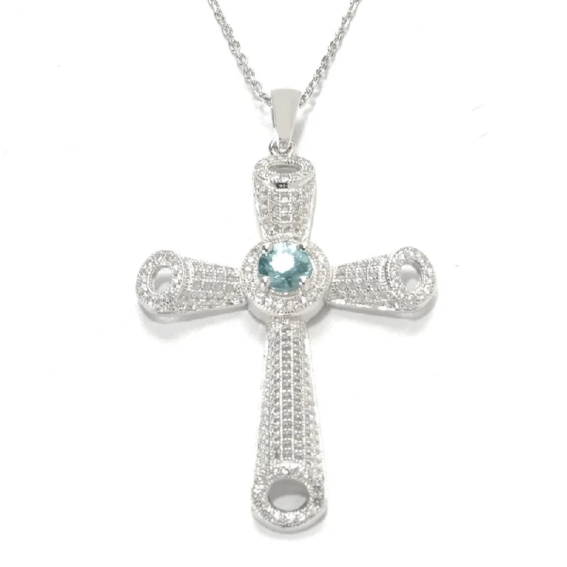 sterling silver bar necklace for women -Sterling Silver Blue and White Zircon Cross Pendant Necklace