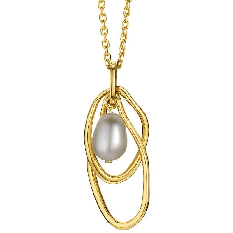 gold coin pendant necklace for women -Sterling Silver Interlocking Oval Pearl Drop Pendant, Adjustable Chain