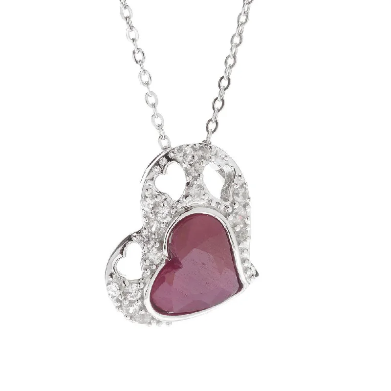 charm necklace for women -Sterling Silver Madurai Ruby White Zircon Heart Necklace