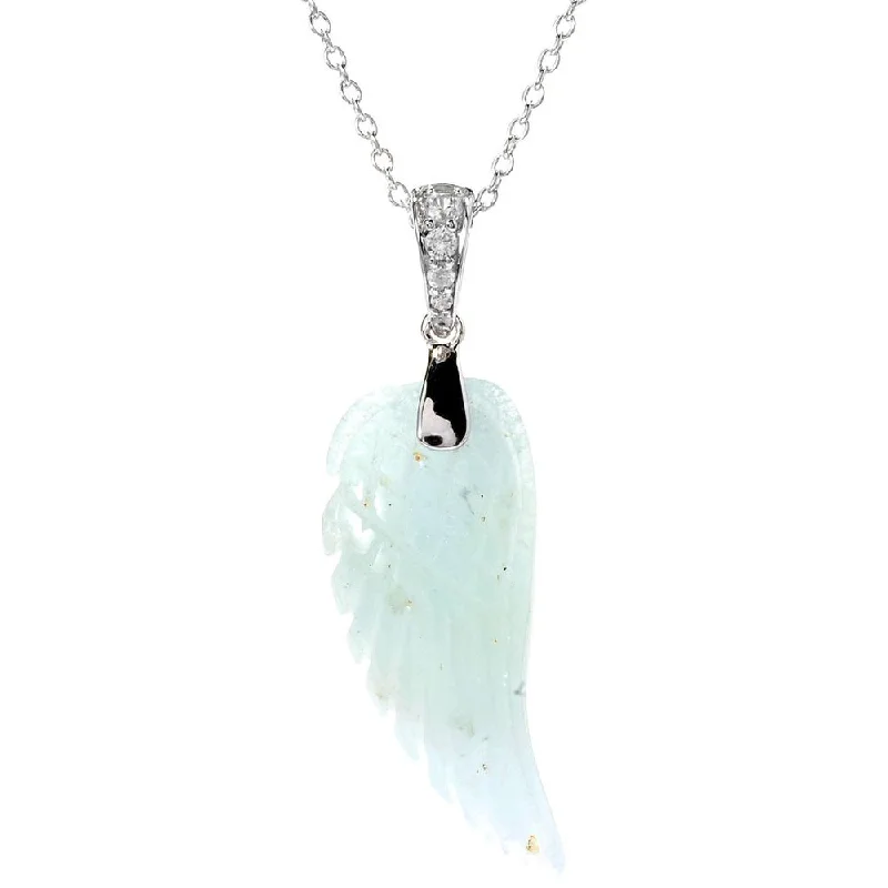 pearl pendant necklace for women -Sterling Silver Milky Aquamarine and White Zircon Pendant with Chain