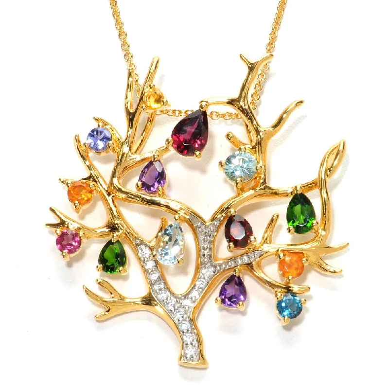 gold heart necklace for women -Sterling Silver Multi-gemstone Tree of Life Necklace