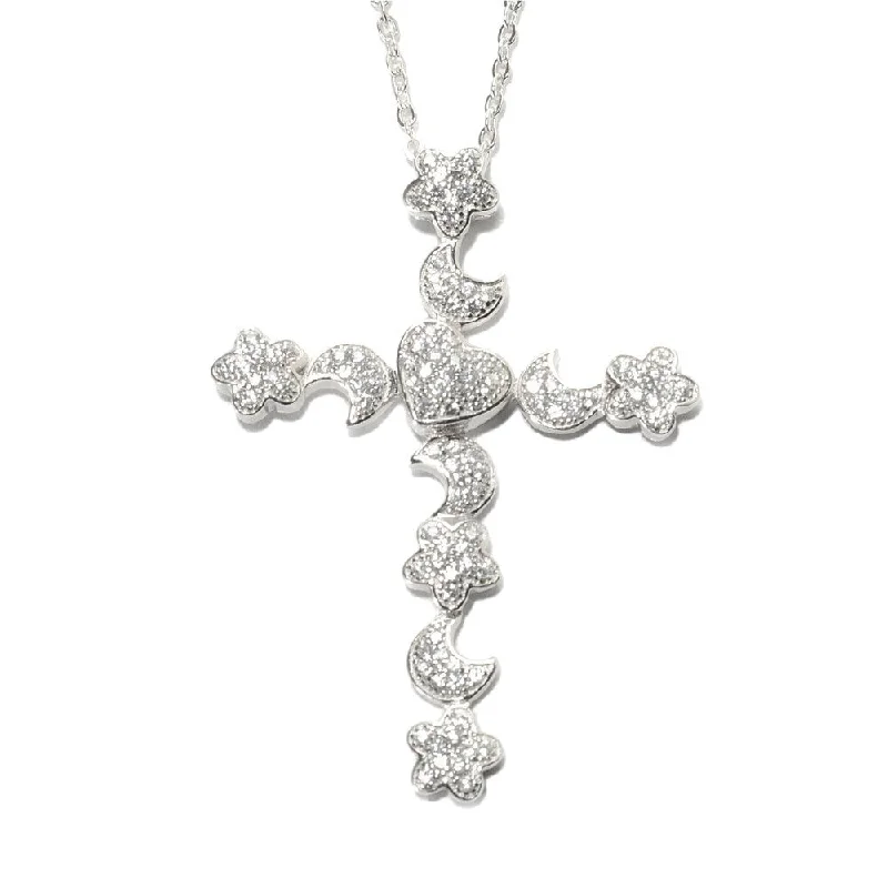 custom engraved bar necklace for women -Sterling Silver Multi-shape White Zircon Cross Necklace