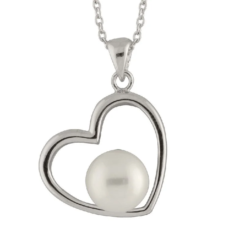 engraved family name necklace for women -Sterling Silver Pearl Heart Shaped Pendant Chain