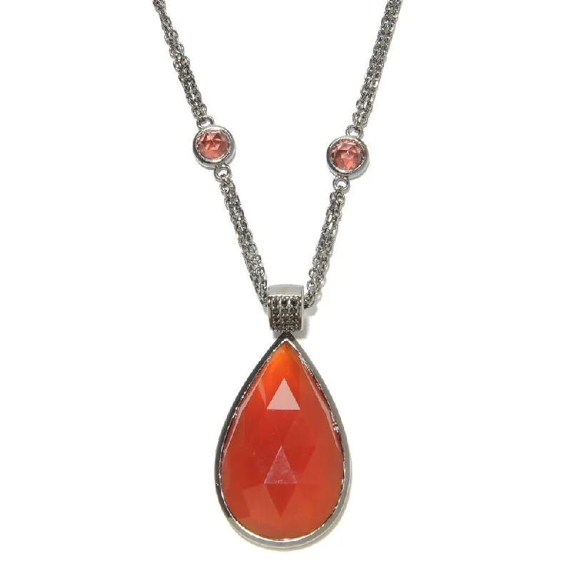 elegant diamond necklace for women -Sterling Silver Red Agate and Mother of Pearl Doublet Enhancer Station 36-inch Necklace