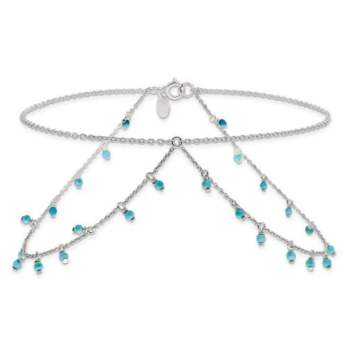 crystal heart necklace for women -Sterling Silver Turquoise Double Chain Anklet Bracelet