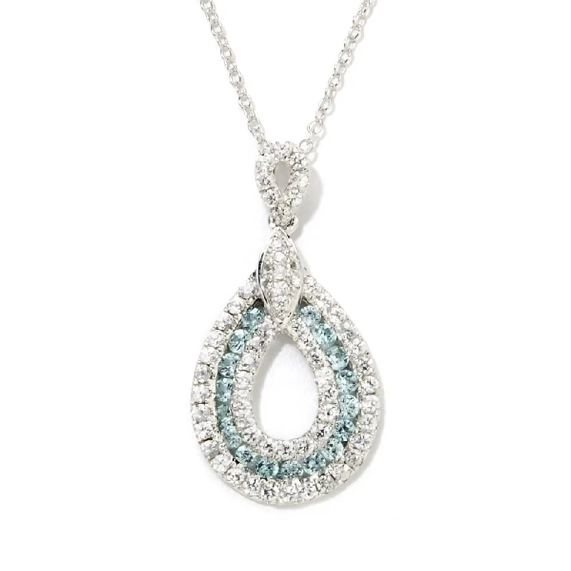 crystal quartz necklace for women -Sterling Silver White and Blue Zircon Teardrop Pendant Necklace