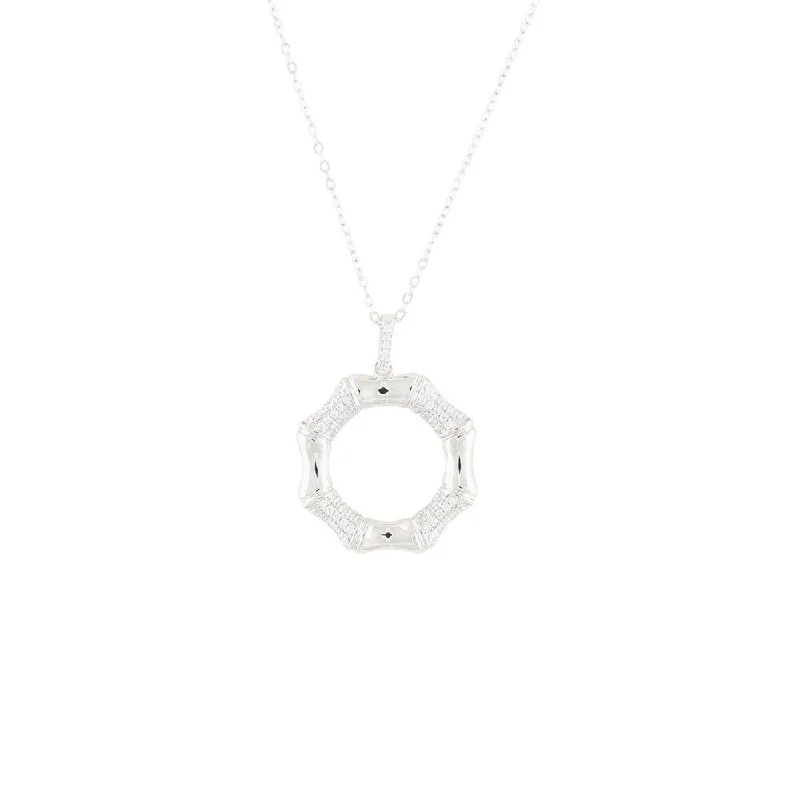 love heart pendant necklace for women -Sterling Silver White Cubic Zirconia Bamboo Open Circle Necklace