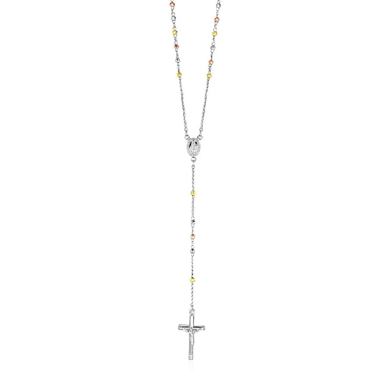 celestial star necklace for women -Three Toned Rosary Chain and Bead Necklace in Sterling Silver