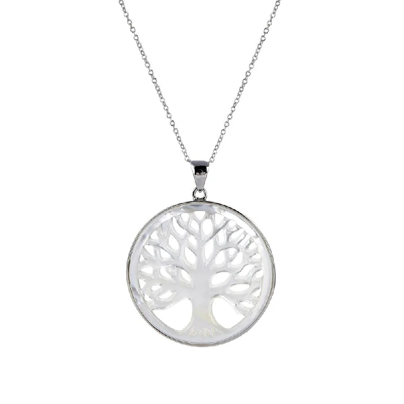 personalized family necklace for women -V3 Jewelry 925 Sterling Silver with Mother of Pearl Tree of Life Pendant with 18" Chain for Women