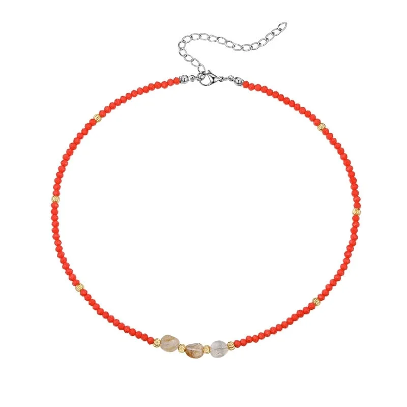 silver choker necklace for women -Victoria Townsend Silver Plated 3 Stone & Orange Bead Necklace