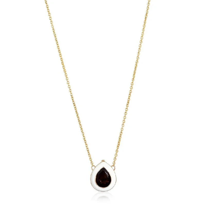 silver circle pendant necklace for women -JESSE SMOKY TOPAZ/ IVORY TEARDROP NECKLACE