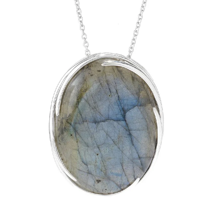 teardrop pendant necklace for women -Women's Sterling Silver Grey Oval Labradorite Pendant With Chain