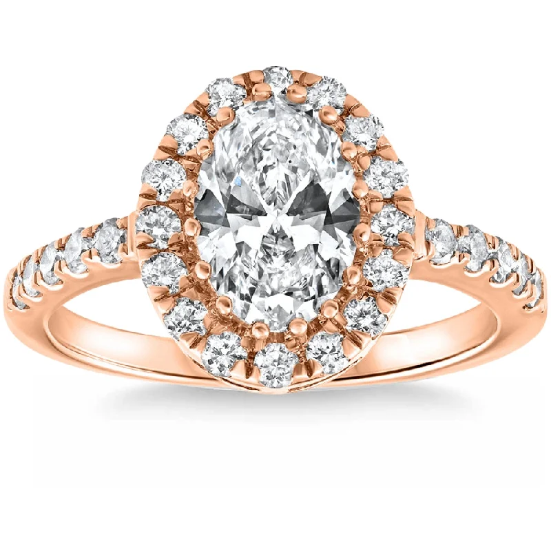 custom designed engagement ring -1 1/2Ct Oval Diamond Halo Engagement Ring 14k Gold Lab Grown