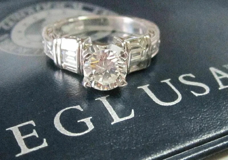 custom engagement ring for women -1.58 TCW EGL Round & Baguette Diamonds Solitaire Engagement Ring H-I SI1 18k WG