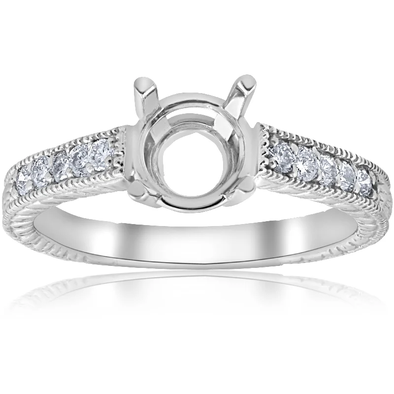 custom infinity wedding ring -1/5ct Hand Engraved Diamond Engagement Ring Setting 14k White Gold Fits 6-6.5mm