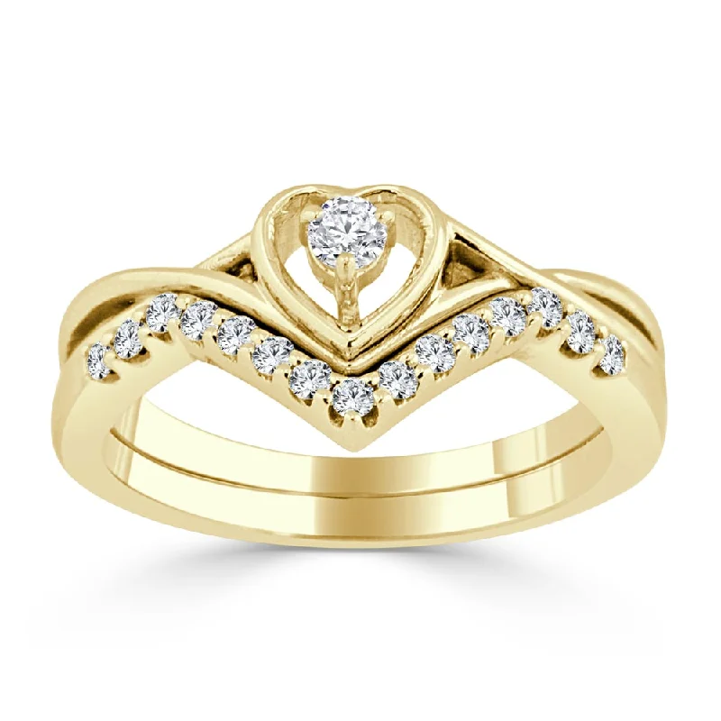 simple silver band ring for women -14k Gold 1/4ct TDW Diamond Accent Heart Engagement Ring Set by Auriya