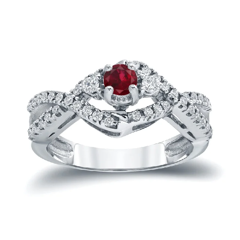 two-tone engagement ring for women -14k Gold 1/5ct Ruby and 1/3ct TDW Diamond Engagement Ring by Auriya