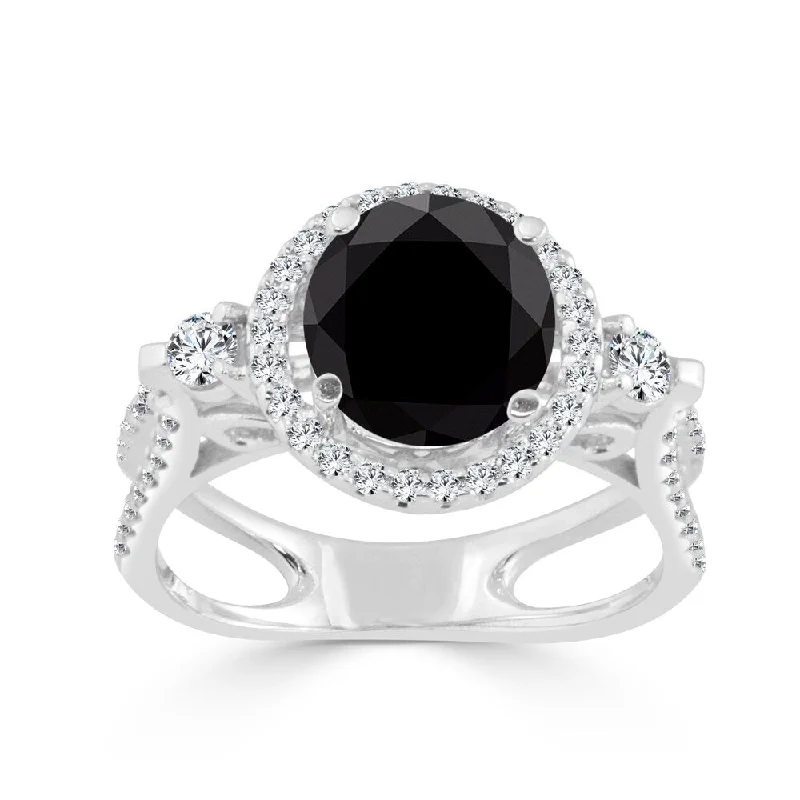 white gold engagement ring for women -14k Gold 1ct TDW Round Black Diamond Halo Engagement Ring by Auriya