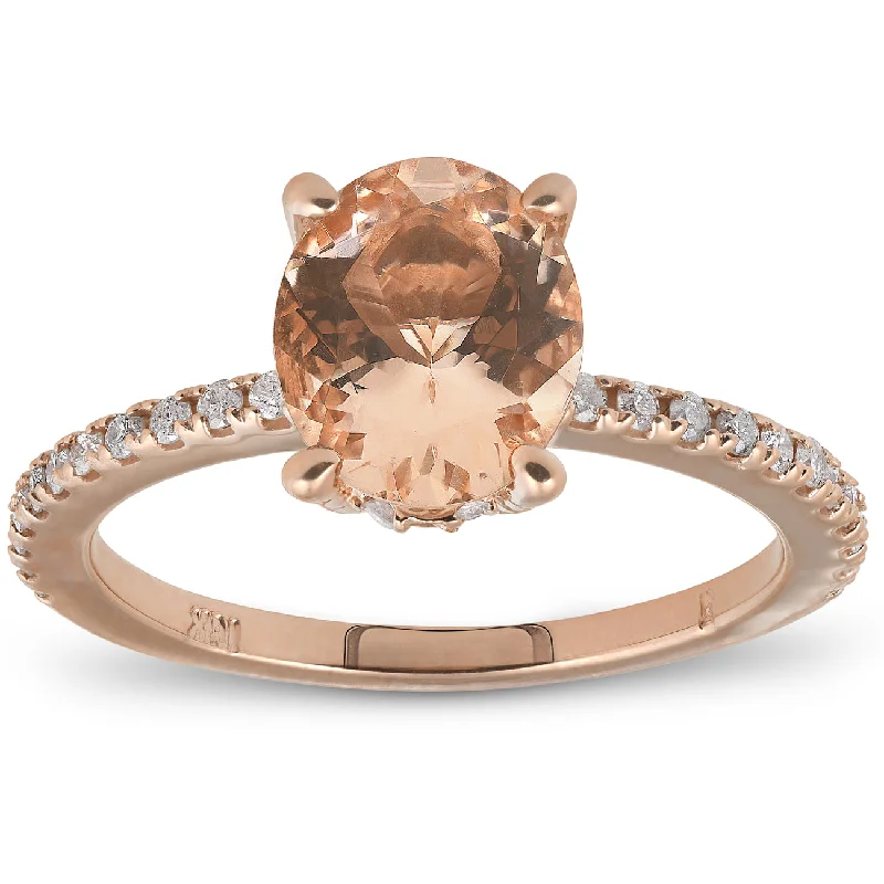 custom birthstone wedding ring -2.30ct Oval Peach Morganite Halo Diamond Engagement Wedding Ring Rose Gold