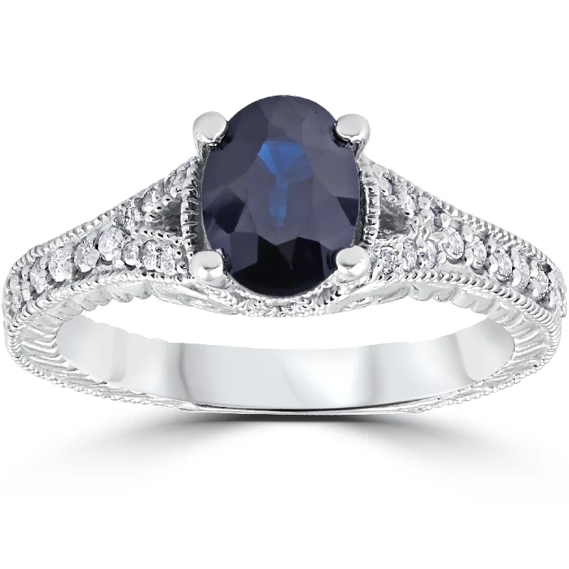 colorful gemstone ring for women -2ct Vintage Diamond Black Sapphire Engagement Ring 14K White Gold