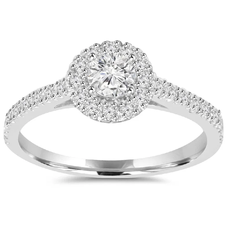 silver bangle ring for women -3/4ct Lab Grown Hao Diamond Engagement Ring Eco-Friendly 14K White Gold