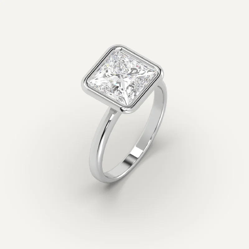 silver gemstone ring for women -3 carat Princess Cut Diamond Ring