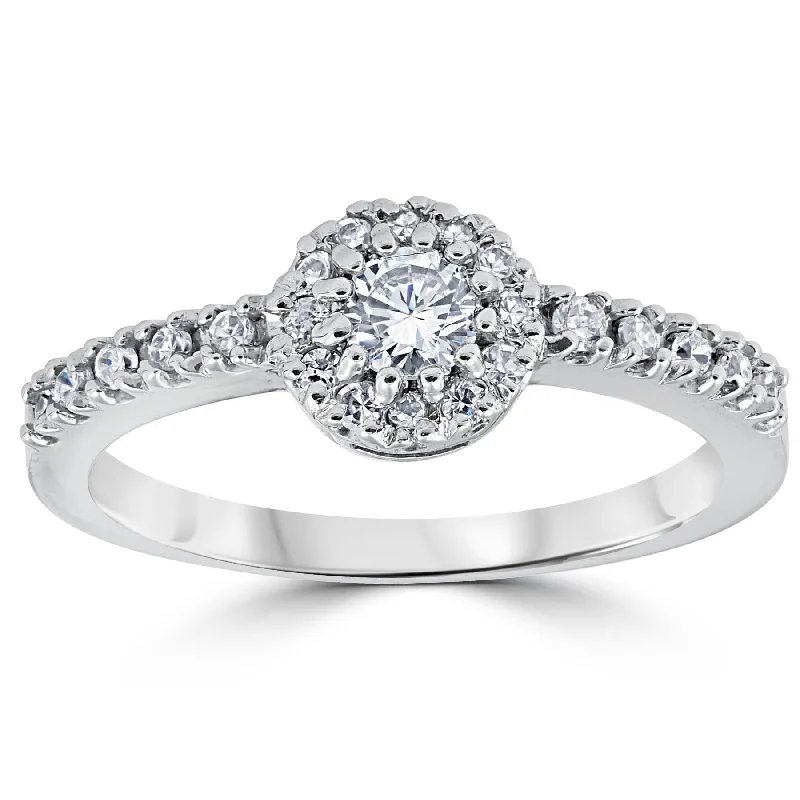 diamond halo ring for women -5/8ct Pave Halo Lab Created Diamond Engagement Ring 14K White Gold