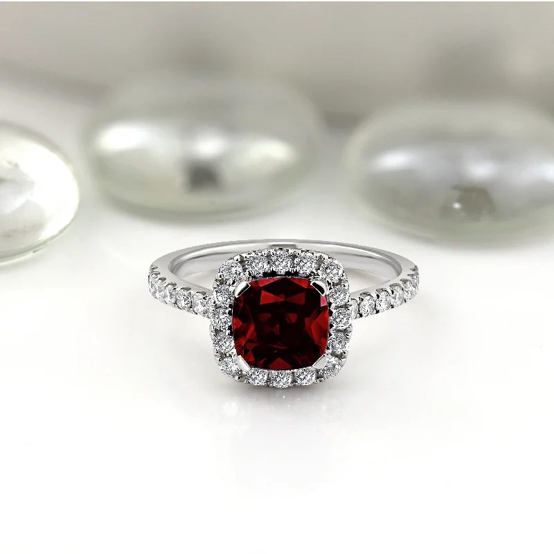 custom infinity wedding ring -Auriya 1 3/8ct Cushion-cut Garnet and Halo Diamond Engagement Ring 1/2cttw 14k Gold