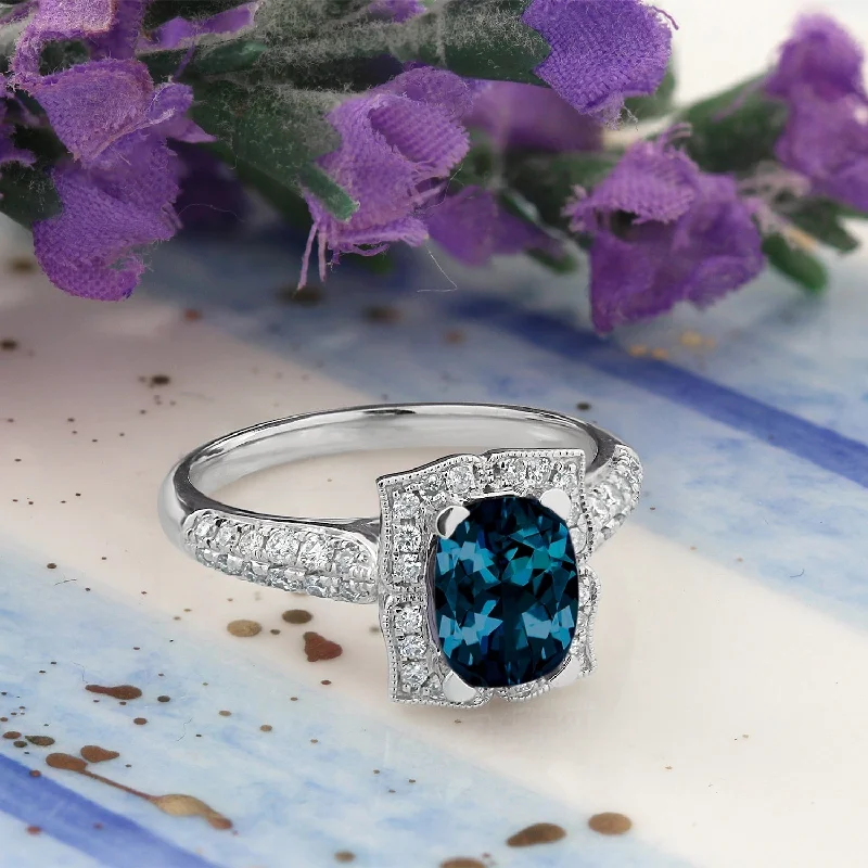 custom infinity wedding ring -Auriya 1 3/8ct Fancy Cushion-cut London Blue Topaz Halo Diamond Engagement Ring 1/3ctw 14k Gold