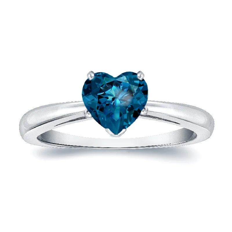 adjustable gemstone ring for women -Auriya 14k Gold 1.05ctw Heart Shape Blue Diamond Solitaire Engagement Ring