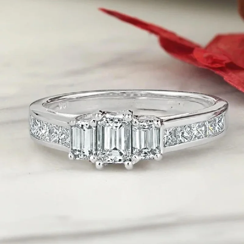 personalized promise ring for couples -Auriya 14k Gold 1 1/4ctw Emerald-cut 3-Stone Diamond Engagement Ring