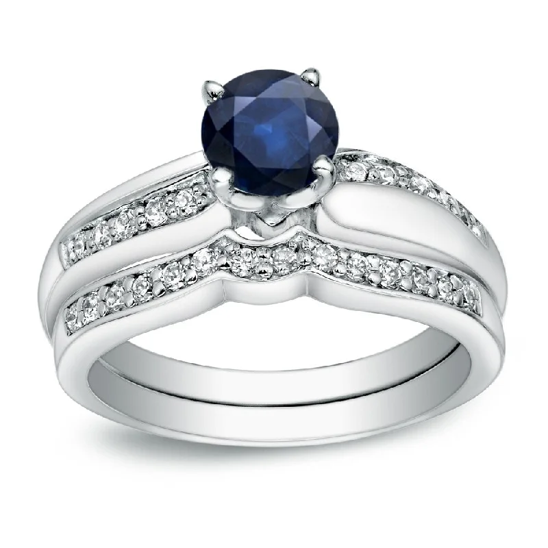 custom gold engagement ring for women -Auriya 14k Gold 3/4ct Blue Sapphire and 1/4ctw Diamond Engagement Ring Set