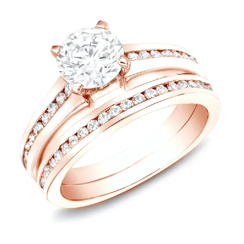 custom gold engagement ring for women -Auriya 14k Rose Gold 1ctw Classic Round Diamond Engagement Ring Set