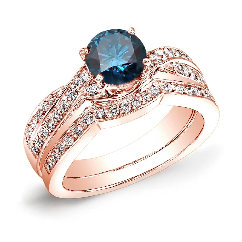 opal wedding ring for women -Auriya 14k Rose Gold 3/4ctw Twisted Round Blue Diamond Engagement Ring Set