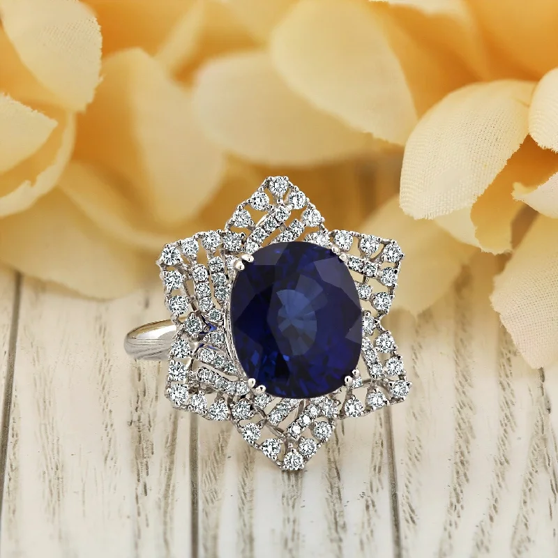 large statement ring for women -Auriya 18k Gold 10 3/8ct Pear-cut Sapphire Sunburst Diamond Engagement Ring 1ct TDW