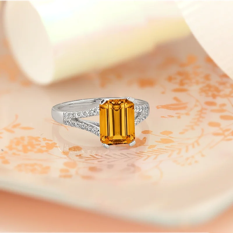 men’s tungsten wedding band -Auriya 2 1/8ct Fancy Emerald-cut Citrine and Diamond Engagement Ring 1/4ctw 14k Gold