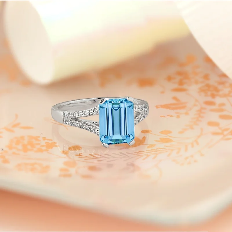 men’s rose gold ring -Auriya 2 1/8ct Fancy Emerald-cut Sky Blue Topaz and Diamond Engagement Ring 1/4ctw 14k Gold