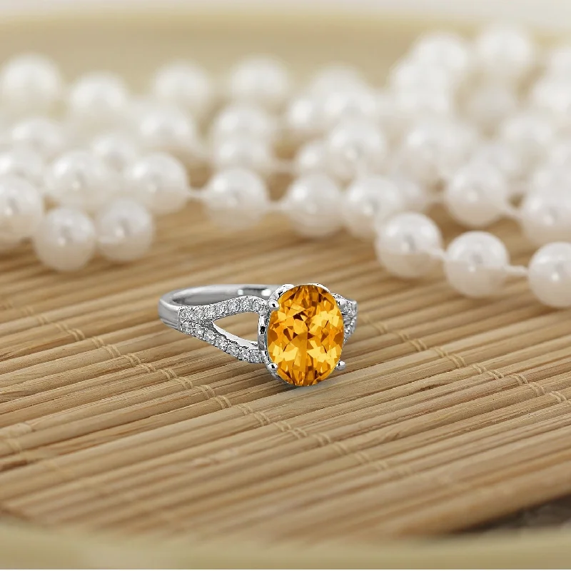 vintage diamond ring for women -Auriya 3 1/3ct Fancy Oval Citrine and Diamond Engagement Ring 1/3cttw 14k Gold