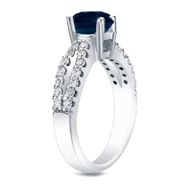 diamond cluster ring for women -Auriya 3/5ct Round Blue Sapphire and 2/5ctw Diamond Engagement Ring Platinum