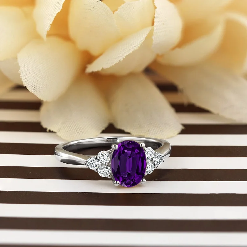 white gold wedding band for men -Auriya 5/8ct Oval Purple Amethyst and Diamond Engagement Ring 1/4ctw 14k Gold