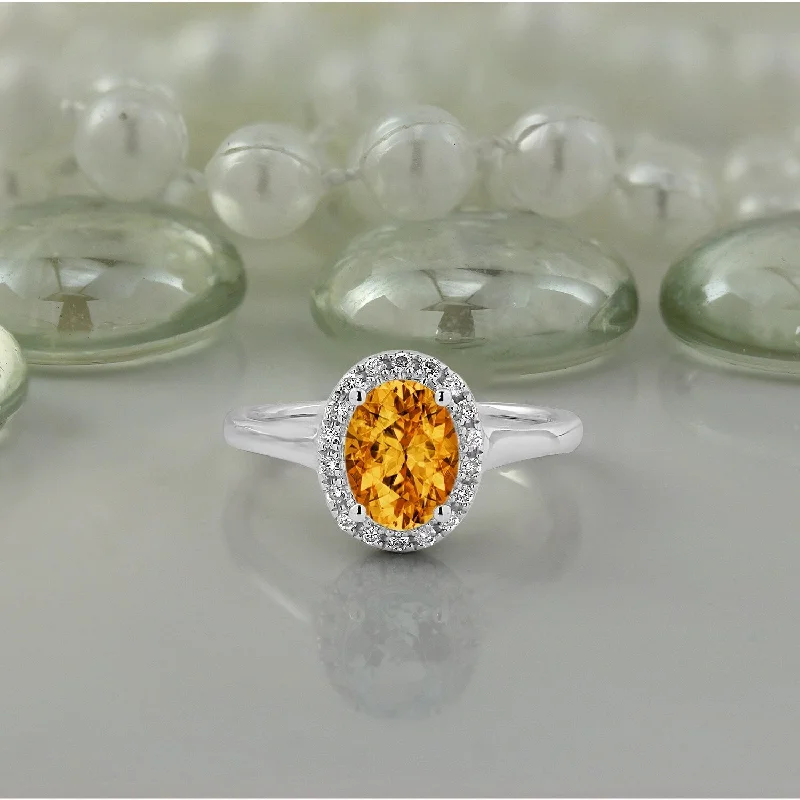 men’s gold wedding band -Auriya Classic 1ct Oval Citrine and Halo Diamond Engagement Ring 1/8cttw 14k Gold